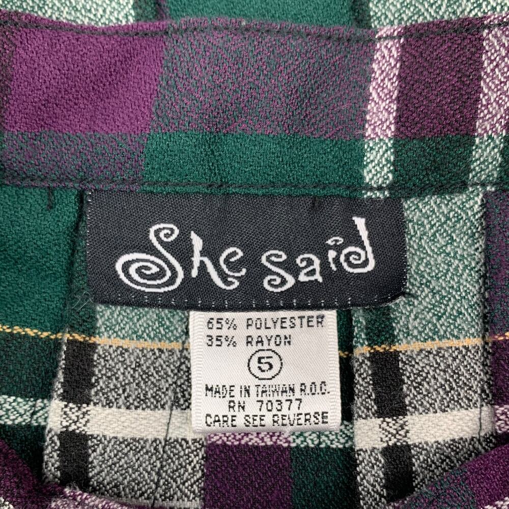 90's SHE SAID purple green pleated plaid school girl mini skirt - Picture 3 of 13